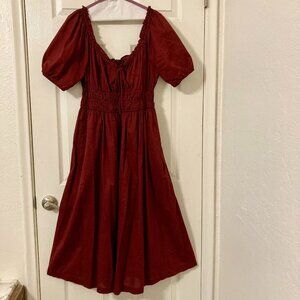 NWOT, SZ M, 100% Cotton, Fit & Flare Midi Dress, Burgundy